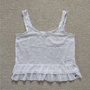 Abercrombie & Fitch White Floral Sheer Ruffle Top